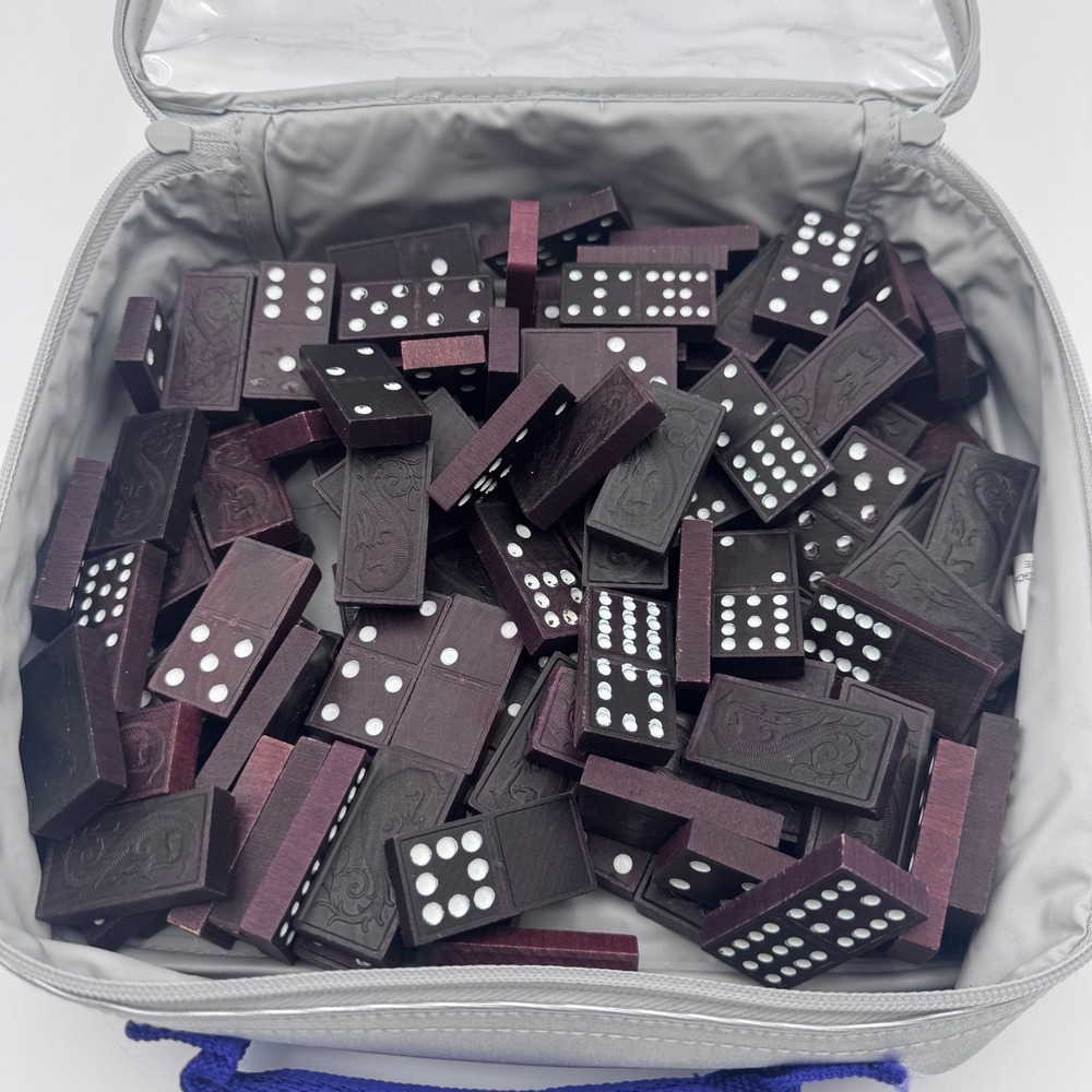 Vintage Purple Wooden Dragon Dominoes Set Double Nine 117 pieces